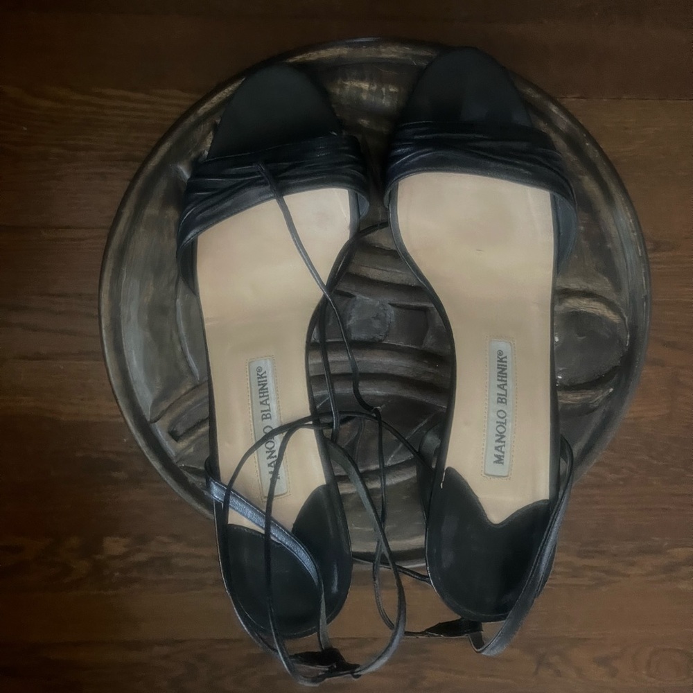 Manolo Blahnik black ankle strap heels